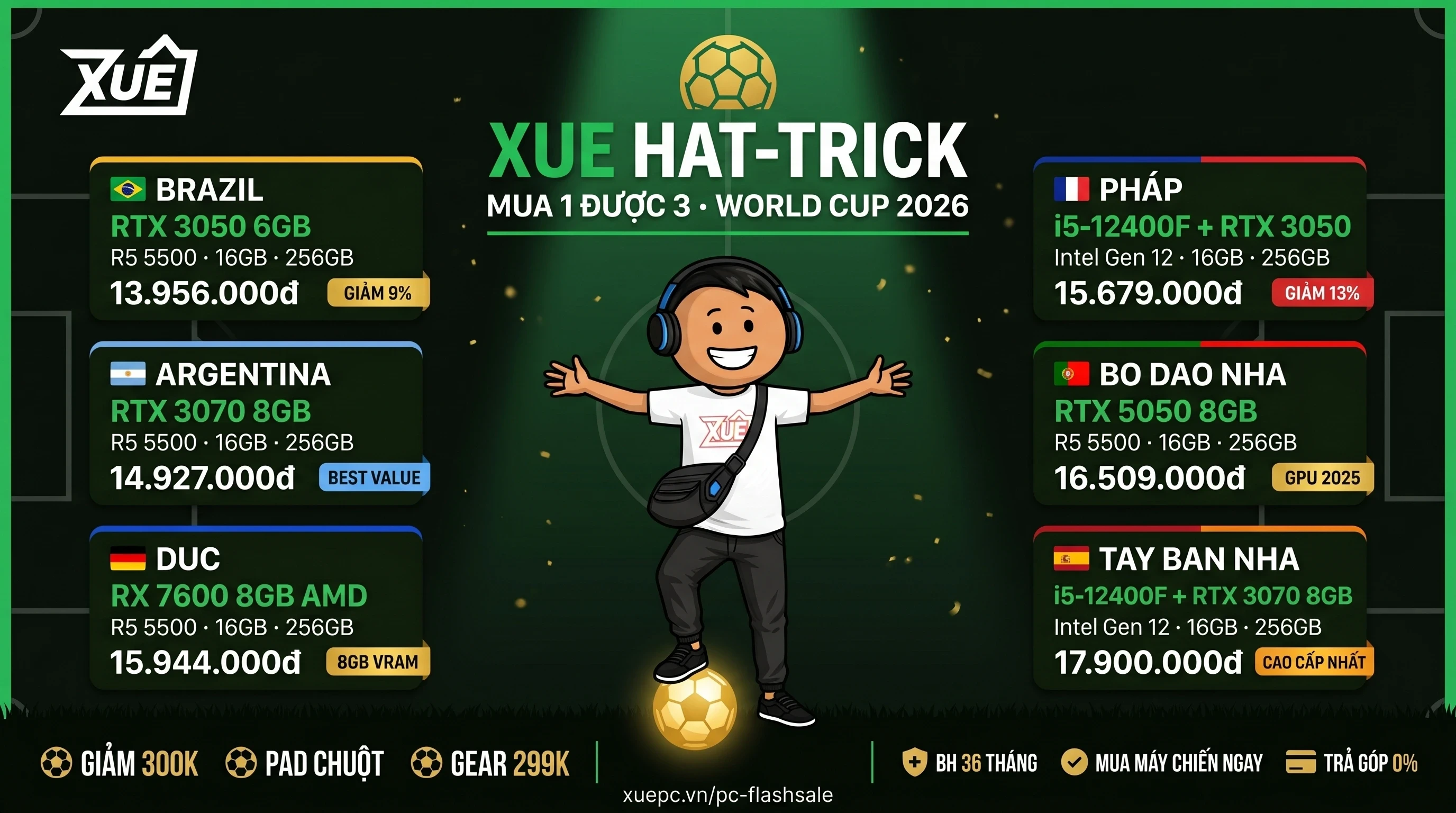 PC Gaming World Cup 2026 — Xuê Hat-Trick: 6 Đội Tuyển, 6 Cấu Hình, Mua 1 Được 3