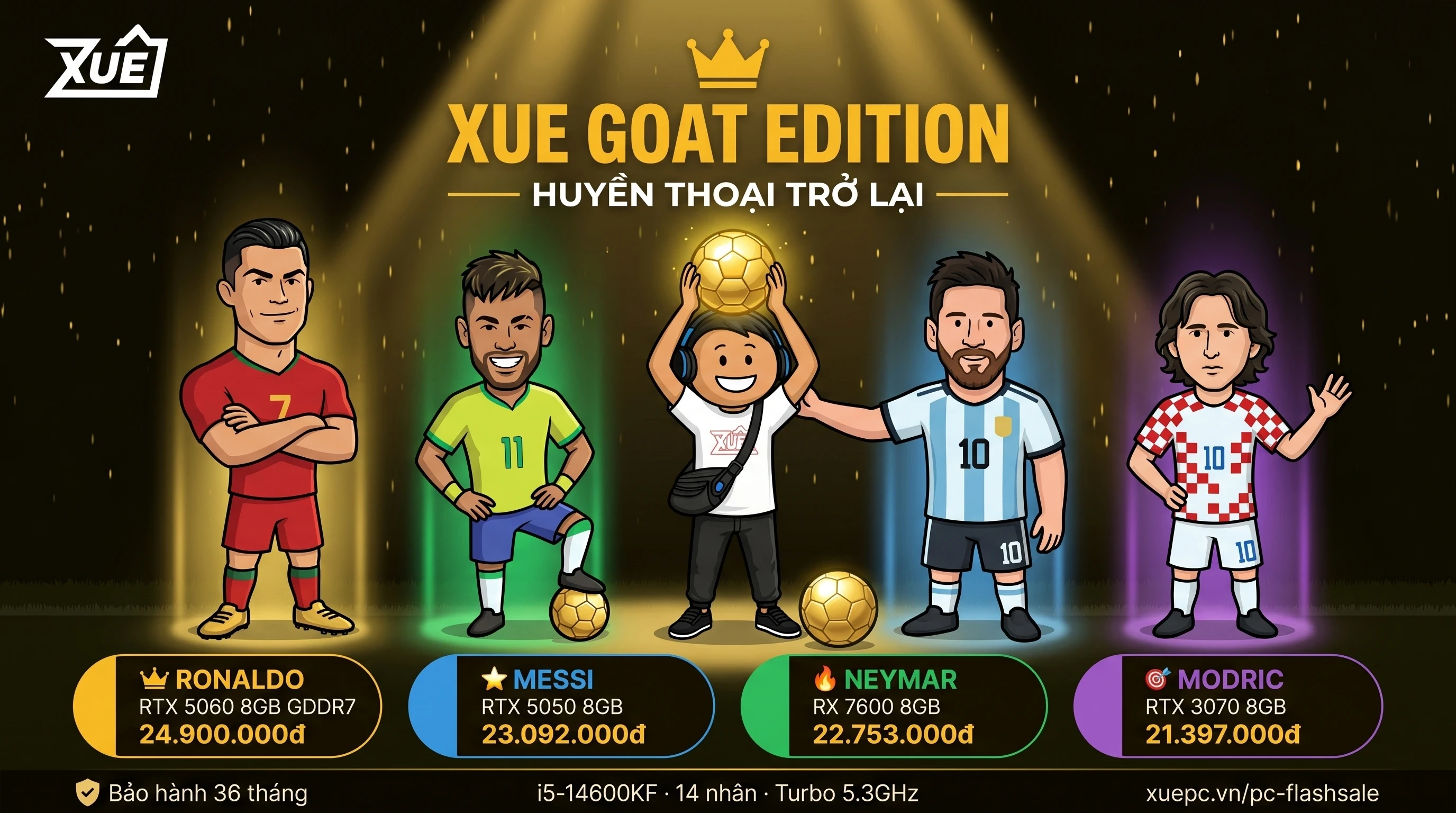 XUE GOAT — HUYỀN THOẠI TRỞ LẠI: 4 PC GAMING MANG TÊN 4 SIÊU SAO BÓNG ĐÁ CHÍNH THỨC RA MẮT TẠI XUE PC
