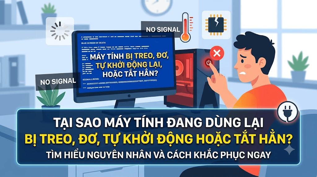 Tại sao máy tính đang dùng lại bị treo, đơ, tự khởi động hoặc tắt hẳn?