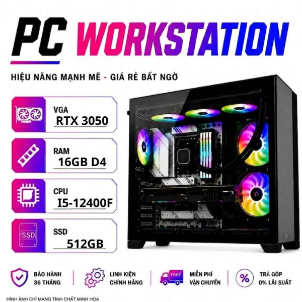 BỘ PC WORKSTATION INTEL CORE I5 12400F - RTX 3050 6GB - 16GB RAM (XUEPC004-W) 