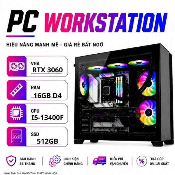 BỘ PC WORKSTATION INTEL CORE I5 13400F - RTX 3060 12GB - 16GB RAM (XUEPC010-W)