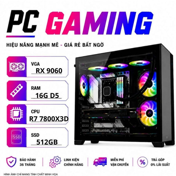 BỘ PC GAMING RYZEN 7 7800X3D - RX 9060 XT 8GB (XUEPC253-G)