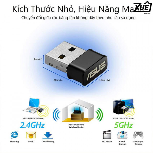 Card mạng wifi USB Asus USB-AC53 Nano chuẩn AC - Tốc độ 1200Mbps