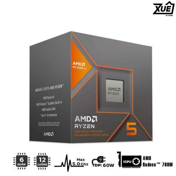 BỘ VI XỬ LÝ AMD RYZEN 5 8600G (4.3GHZ UPTO 5.0GHZ / 22MB / 6 CORES, 12 THREADS / 65W / SOCKET AM5)