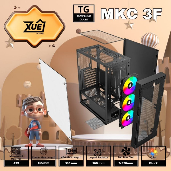 VỎ CASE MKC 3F (MID TOWER/MÀU ĐEN/3 FAN RGB)