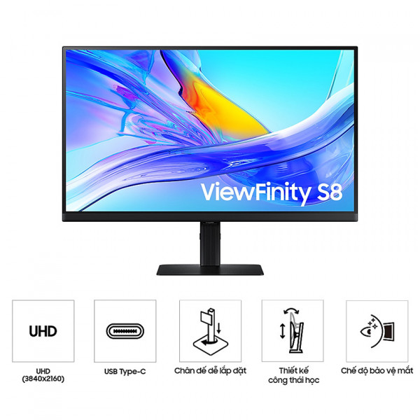 MÀN HÌNH SAMSUNG VIEWFINITY S8 S80UD  LS27D804UAEXXV (27 INCH/UHD/IPS/60HZ/5MS/USB-C 90W)