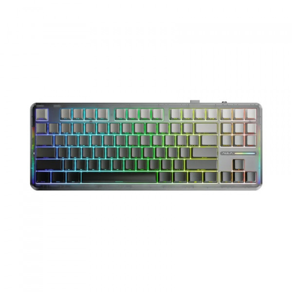 BÀN PHÍM CƠ GAMING AULA F87/F87 PRO (3 MODE/ĐEN GRADIENT/GREY WOOD V4 SWITCH)