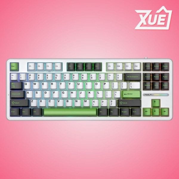 BÀN PHÍM CƠ GAMING AULA F87 (3 MODE/ĐEN + TRẮNG + XANH LÁ/GREY WOOD V4 SWITCH)