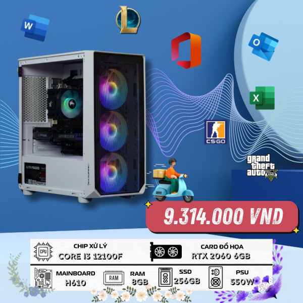 BỘ MÁY TÍNH GAMING I3 12100F | 8GB RAM | 256GB | RTX 2060 6GB 