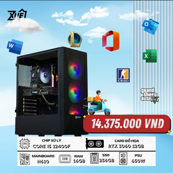 BỘ MÁY TÍNH GAMING I5 12400F | 16GB RAM | 256GB SSD | RTX 3060 12GB