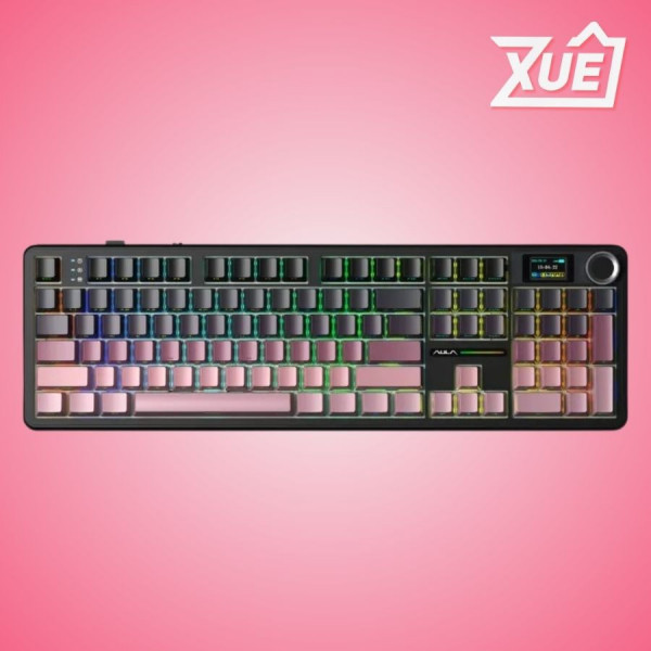 BÀN PHÍM CƠ GAMING AULA F108 PRO (3 MODE/ ĐEN HỒNG/ GREY WOOD V3 SWITCH)