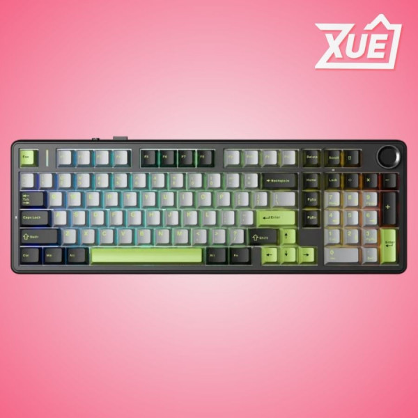 BÀN PHÍM CƠ GAMING AULA F99 PRO (3 MODE/ CÓ NÚM XOAY/ ĐEN + XÁM + XANH LÁ/ GREY WOOD V3 SWITCH)