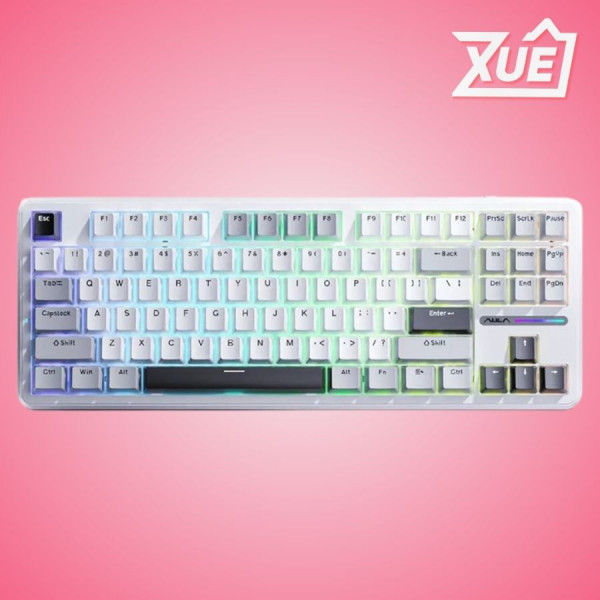 BÀN PHÍM CƠ AULA F87 3 MODE TRẮNG XÁM (TYPEC + 2.4G + BLUETOOTH, GREY WOOD SWITCH, LED RGB)