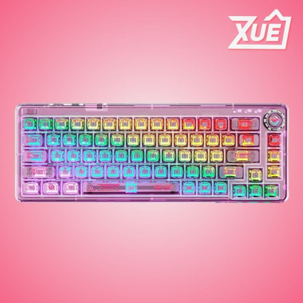 BÀN PHÍM CƠ AULA F68 3 MODE MÀU HỒNG TRONG SUỐT (TYPEC + 2.4G + BLUETOOTH, ICE CRYSTAL SWITCH, LED RGB)