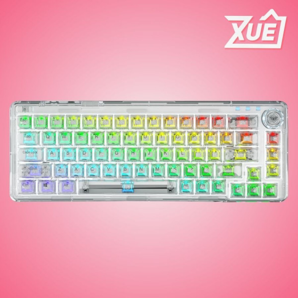 BÀN PHÍM CƠ AULA F68 3 MODE MÀU TRẮNG TRONG SUỐT (TYPEC + 2.4G + BLUETOOTH, ICE CRYSTAL SWITCH, LED RGB)