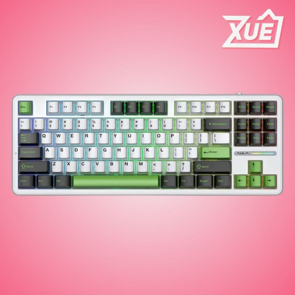 BÀN PHÍM CƠ AULA F87 3 MODE ĐEN TRẮNG XANH LÁ (TYPEC + 2.4G + BLUETOOTH, GREY WOOD V3 SWITCH, LED RGB)