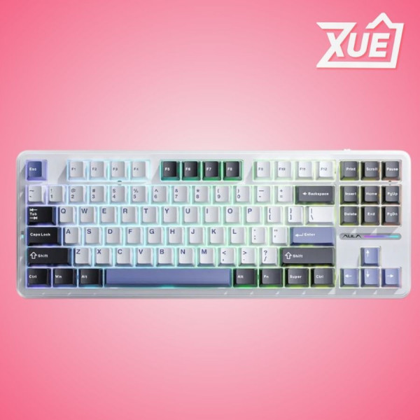 BÀN PHÍM CƠ AULA F87 3 MODE ĐEN TRẮNG XANH DƯƠNG (TYPEC + 2.4G + BLUETOOTH, GREY WOOD V3 SWITCH, LED RGB)