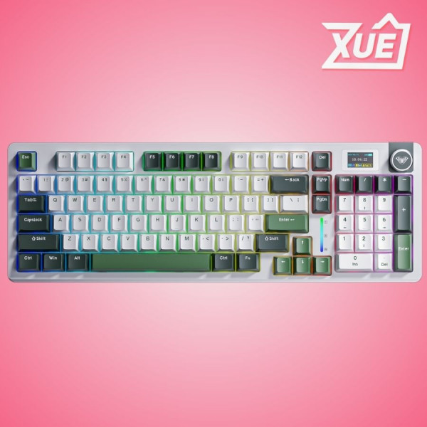 BÀN PHÍM CƠ GAMING AULA S98 PRO (3 MODE, XANH LÁ + TRẮNG,  GREYWOOD V4 SWITCH)