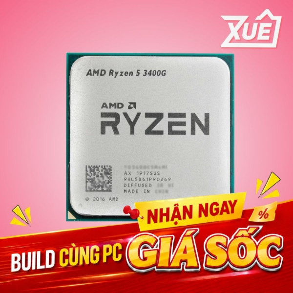 CPU AMD RYZEN 5 3400G - TRAY (3.7GHZ TURBO UP TO 4.2GHZ, 4 NHÂN 8 LUỒNG, 4MB CACHE, RADEON VEGA 11, 65W) - SOCKET AMD AM4 