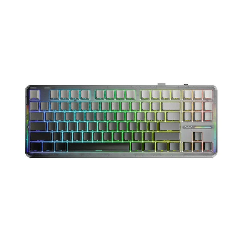 BÀN PHÍM CƠ GAMING AULA F87/F87 PRO (3 MODE/ĐEN GRADIENT/GREY WOOD V4 SWITCH)