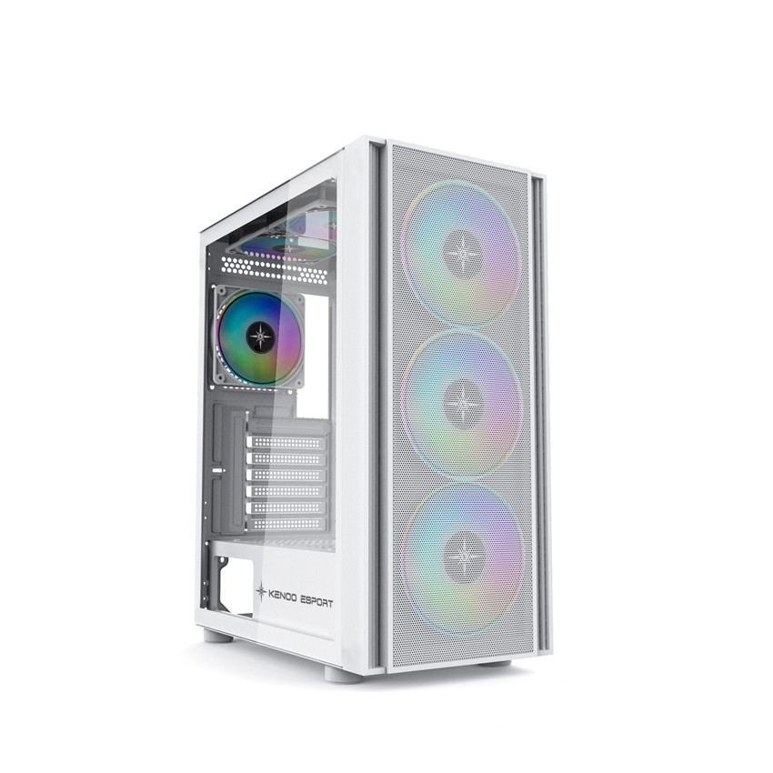 VỎ CASE KENOO ESPORT EM700- 3F - TRẮNG  (E-ATX/MID TOWER/3 QUẠT)